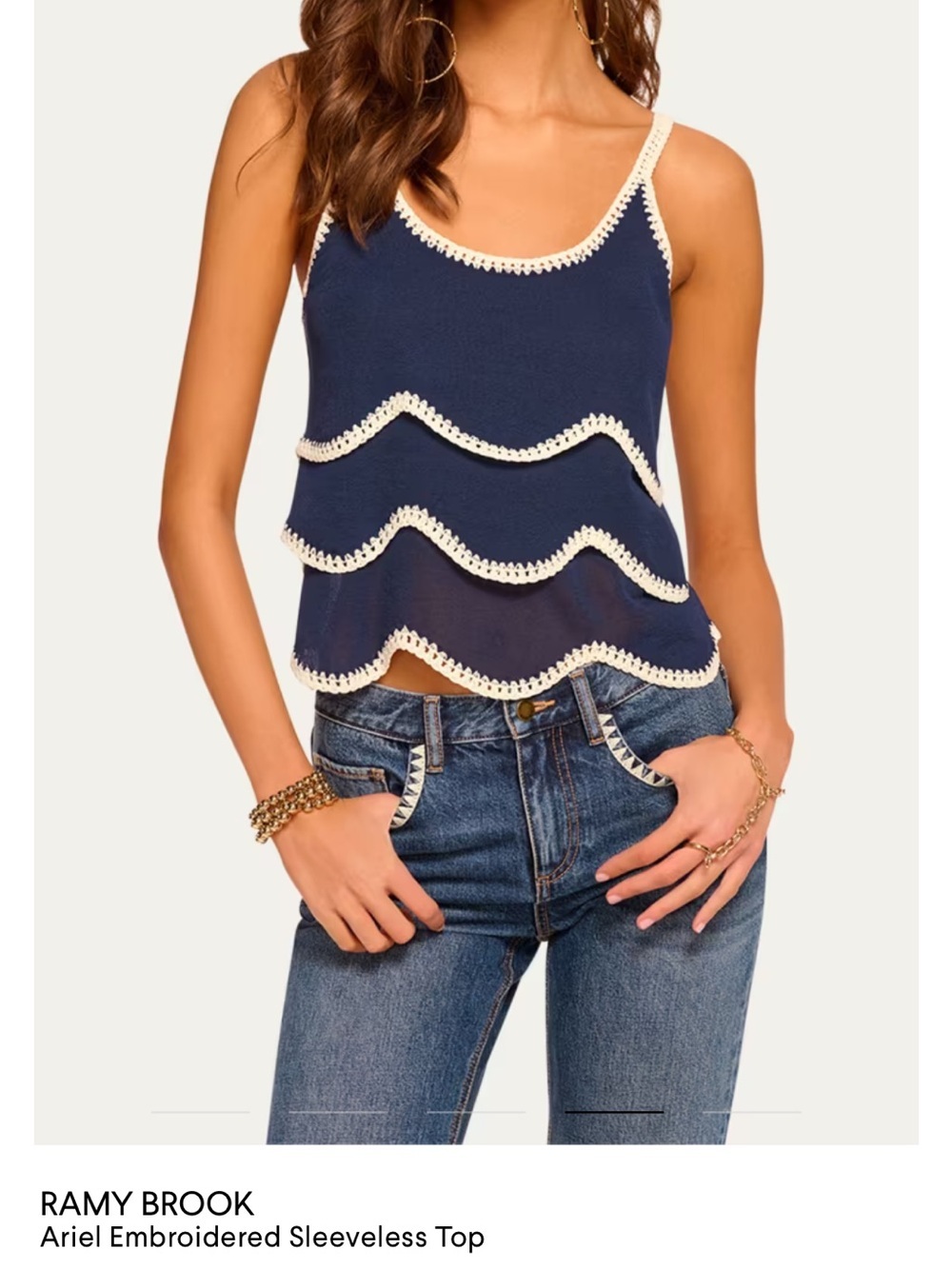 Ramy Brook New York Ariel Navy & White Crochet-Trim Tank Top - Medium - Picture 6 of 7